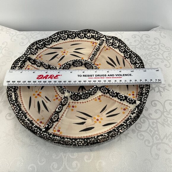 Temptations Divided Serving Dish Black White Floral Design Appetizer Platter - Picture 5 of 5